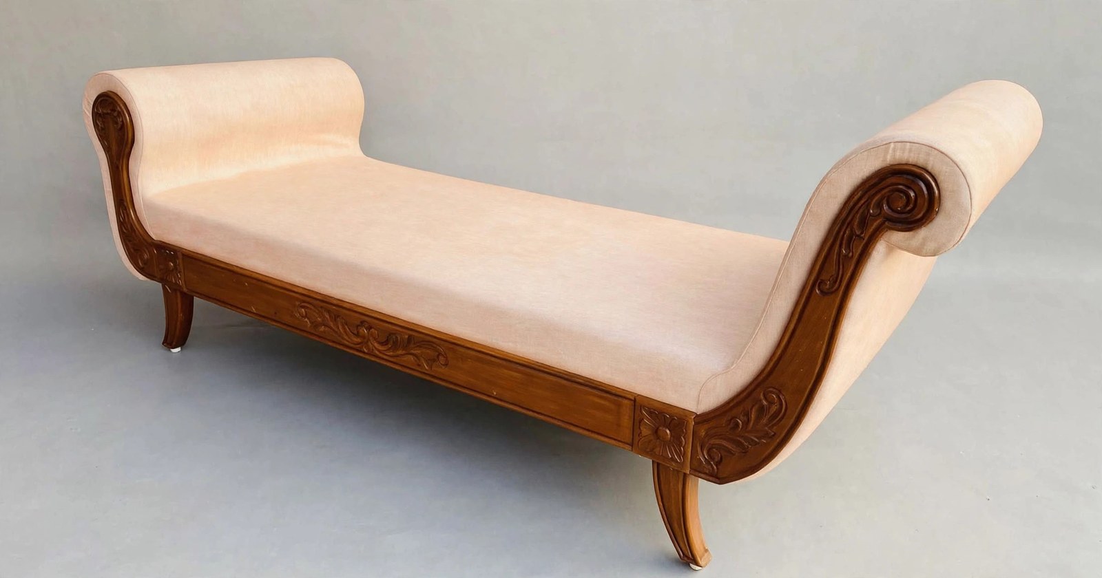 Beige Carved-Wood Chaise Lounge