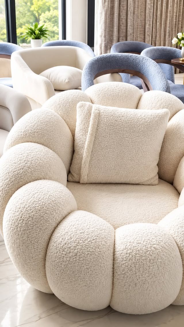 Cream Boucle Cloud Armchair (Segmented Lobes)