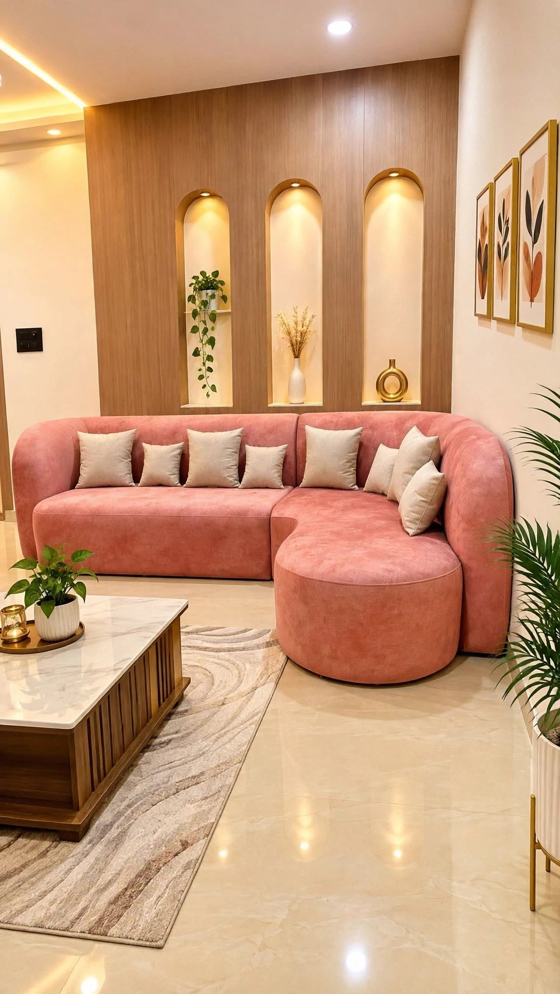 Dusty Rose Curved Cloud L-Shaped Sectional