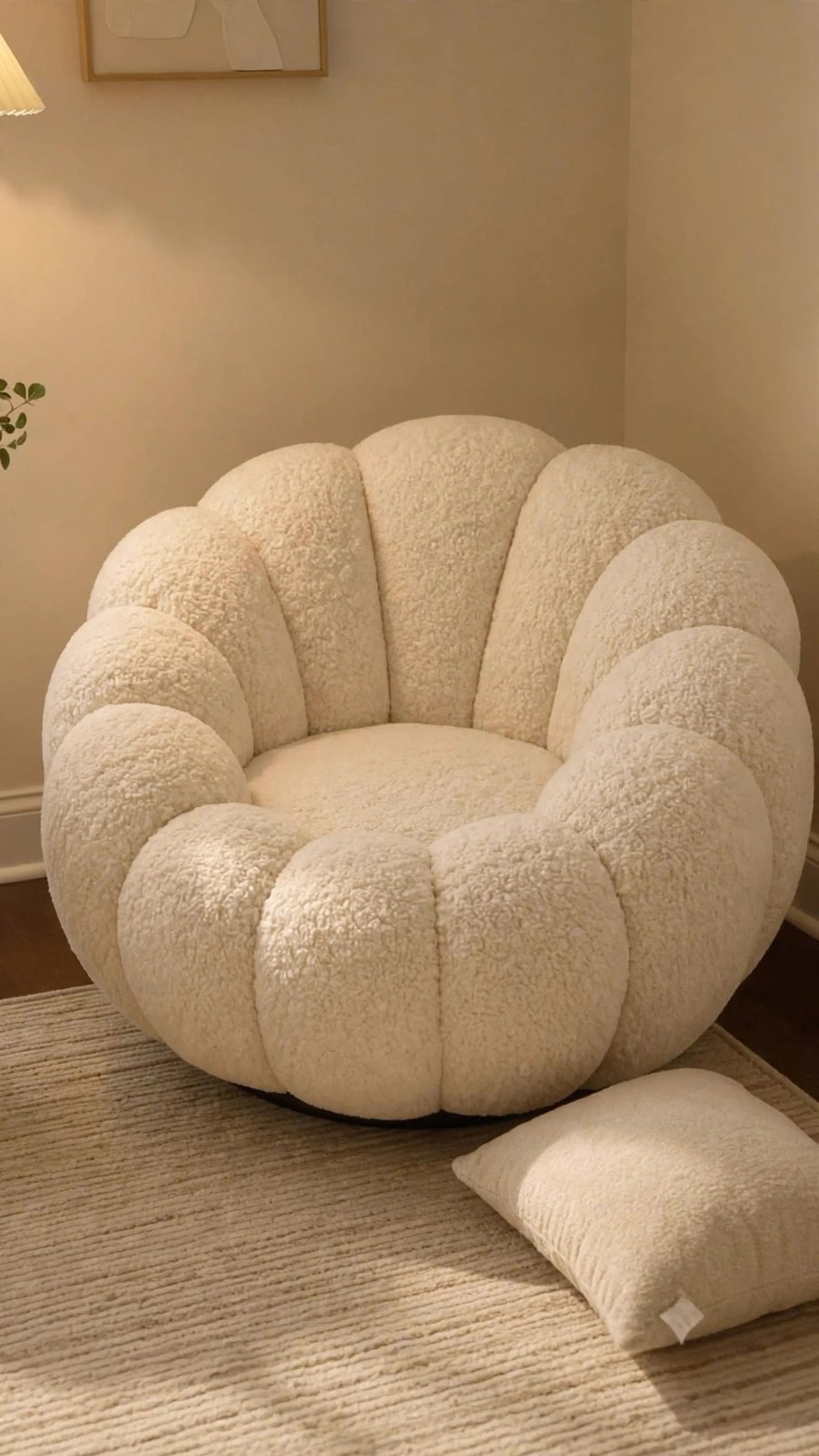Cream Boucle Balloon Armchair (Vertical Channeling)