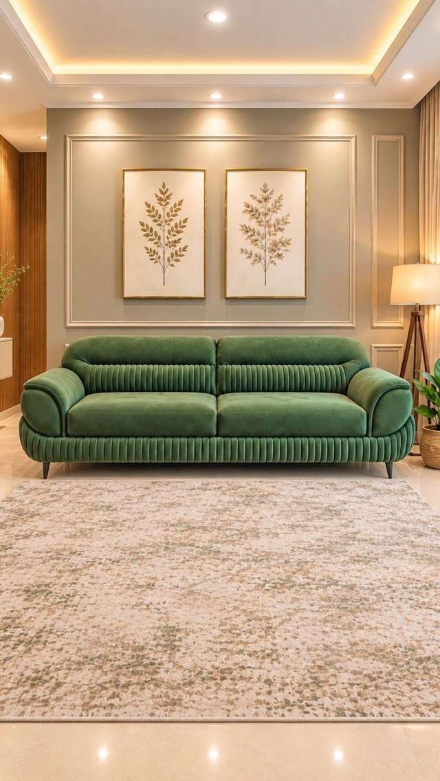 Dark Green Ribbed Velvet Two-Seater Sofa