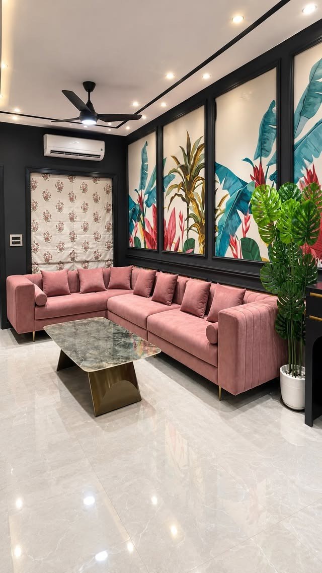 Dusty-Pink Channel-Tufted L-Shaped Sectional