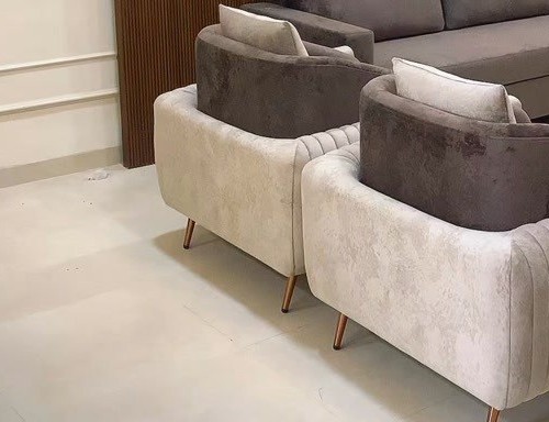 Two-Tone Beige-and-Grey Armchair Pair
