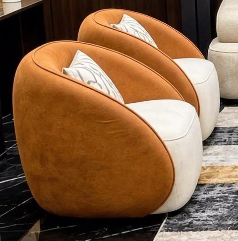 Burnt-Orange Velvet Armchair with White Base (Staged
