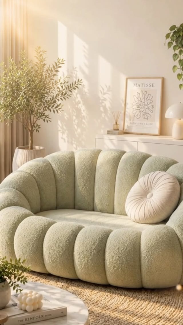 Sage-Green Bubble Loveseat with Tufted Pillow