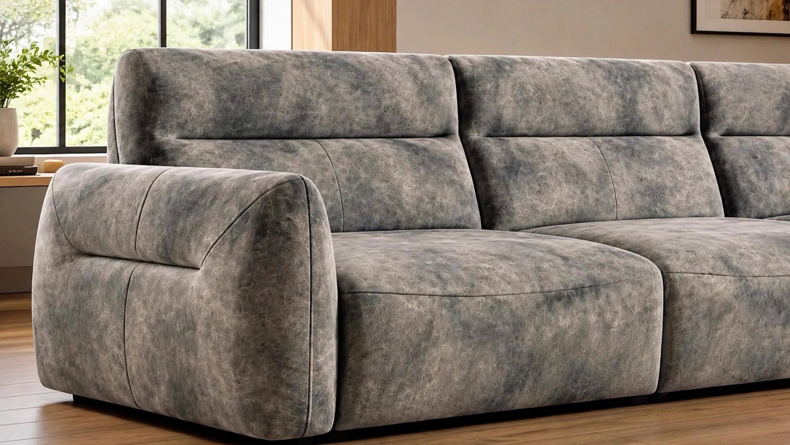Gray Velvet Curved Sectional with Deep Channel Tufting